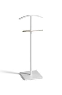 Valet De Nuit En Hêtre Massif Laqué Et Métal Chromé, Modèle Lines, Couleur Blanc.