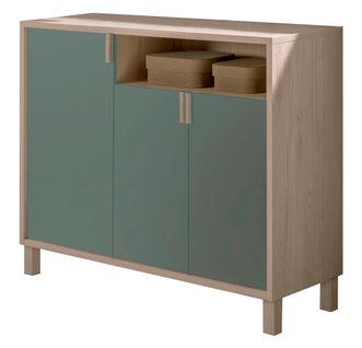 Meuble à Chaussures, Modèle Milano, Chêne Clair Avec Portes Verts.