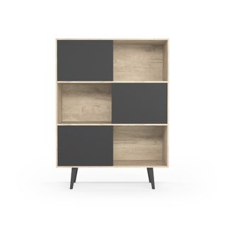 Buffet De La Collection Nordic (881), En Mélamine Et Pieds En Hêtre Massif. Chêne Clair-graphite