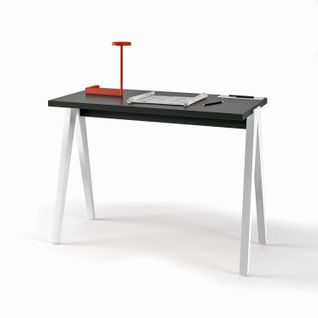 Bureau Fabriqué En Mélamine Avec Pieds En Hêtre Massif, Modèle Compas En Couleur Graphite Et Blanc