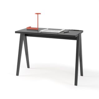 Bureau Fabriqué En Mélamine Avec Pieds En Hêtre Massif, Modèle Compas En Couleur Graphite