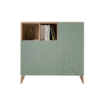 Meuble à Chaussures, Modèle Oslo Avec Sérigraphie Et 2 Portes, Chêne Et Vert.