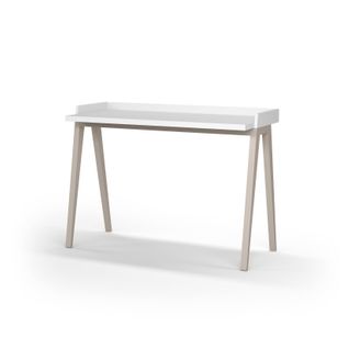 Bureau Fabriqué En Mélamine Et Hêtre Massif, Modéle Berlin En Couleur Blanc Et Taupe