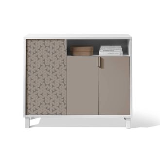 Meuble à Chaussures, Modèle Milano, Sérigraphie Et 3 Portes, Blanc Et Taupe.