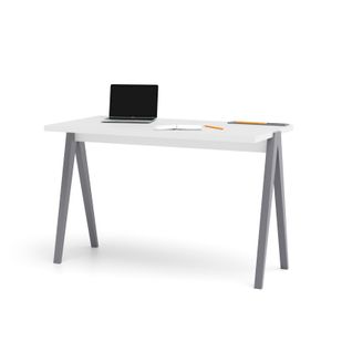 Bureau Droit En Mélamine Et Hêtre Massif Blanc-gris Colmar Xl