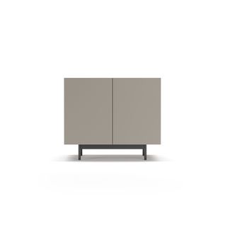 Buffet De Rangement Bas En Mélamine, Collection Printed, Avec 2 Portes Symétriques, Noyer-taupe