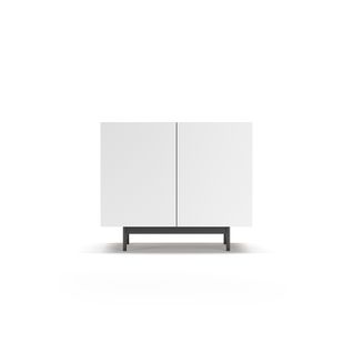 Buffet De Rangement Bas En Mélamine, Collection Printed, Avec 2 Portes Symétriques, Noyer-blanc