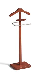 Valet De Nuit En Hêtre Massif Laqué Et Métal Chromé, Modèle Always, Couleur Mogano.