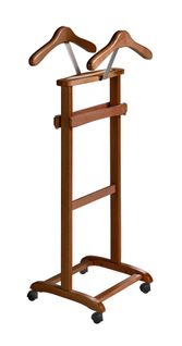 Valet De Nuit En Hêtre Massif Laqué Et Métal Chromé, Modèle Double, Couleur Noyer.