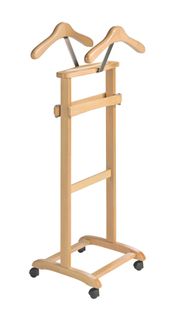 Valet De Nuit En Hêtre Massif Laqué Et Métal Chromé, Modèle Double, Couleur Naturel.