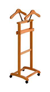 Valet De Nuit En Hêtre Massif Laqué Et Métal Chromé, Modèle Double, Couleur Cerisier.