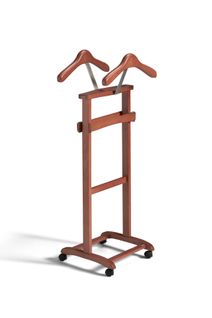 Valet De Nuit En Hêtre Massif Laqué Et Métal Chromé, Modèle Double, Couleur Mogano.