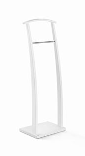 Valet De Nuit En Hêtre Massif Laqué Et Métal Chromé, Modèle Curves, Blanc.