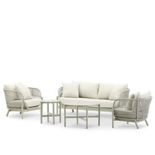 Set  De Jardin 4 Places Avec 2 Tables Imitation Pierre - Milos