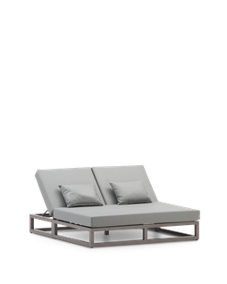 Lit Balinais Double Taupe Avec Coussins Gris - Balinese