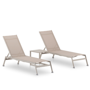 Set De 2 Bains De Soleil De Jardin Avec Table D'appoint En Aluminium Beige - Punta Cana