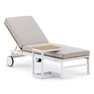 Bain De Soleil Avec Coussin Et Table En Aluminium Blanc Et Imitation Bois - Osaka