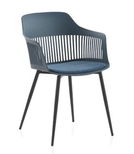Lot De 4 Fauteuils En Polypropylène Bleu Avec Assise Tapissée