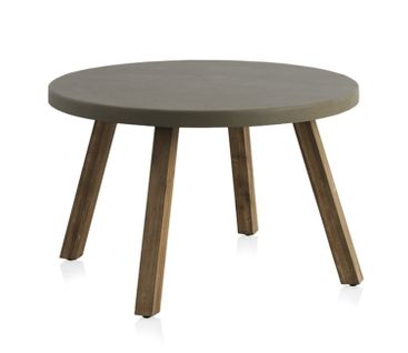 Table En Acacia Avec Plateau En Ciment Gris Clair, Diamètre 118 Cm