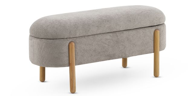 Tabouret Tapissé En Boucle Grise Avec Structure Et Pieds En Pin