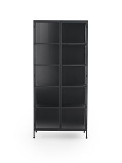 Vitrine Haute Avec Portes Et Côtés En Verre Structure Métallique Noire
