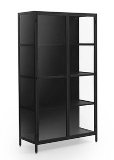 Vitrine Avec Portes Et Côtés En Verre, Structure Métallique Noire