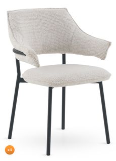 Lot De 4 Fauteuils En Chenille Blanc Chiné