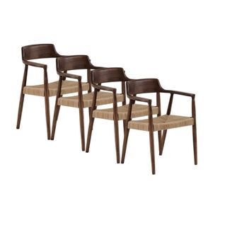 Lot De 4 Fauteuils En Bois De Toon Couleur Noyer