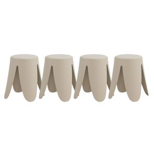 Lot De 4 Tabourets Bas En Polypropylène Avec Assise Tapissée Simili Cuir