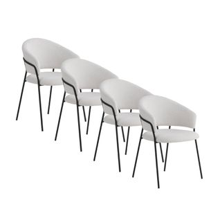 Lot De 4 Fauteuils Tapissés En Chenille  Crème Et Pieds En Métal  Noir