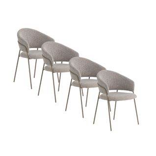 Lot De 4 Fauteuils Tapissés En Chenille  Marron Et Pieds En Métal  Taupe