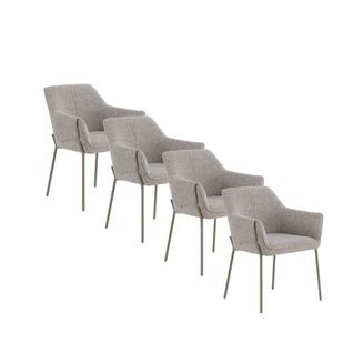 Lot De 4 Fauteuils Tapissés En Chenille  Marron Et Pieds Métalliques  Taupe