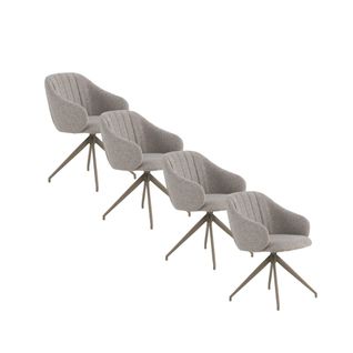Lot De 4 Fauteuils Pivotants Tapissés En Chenille  Beige Et Pieds En Métal Noir