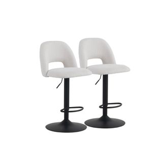 Lot De 2  Tabourets, Tapissés En Chenille  Crème Et Pieds Métalliques  Noir