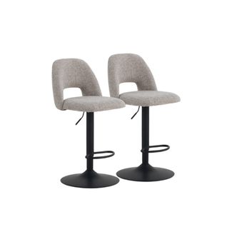 Lot De 2 Tabourets, Tapissés En Chenille Marron Et Pieds En Métal Noir