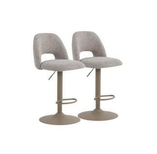 Lot De 2 Tabourets, Tapissés En Chenille Marron Et Pieds En Métal Taupe