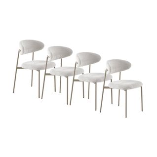 Lot De  4 Chaises Tapissése En Chenille Blanche