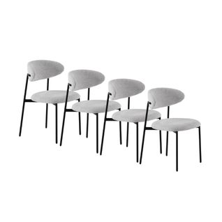 Lot De  4 Chaises Tapissées De Chenille Couleur Gris Clair