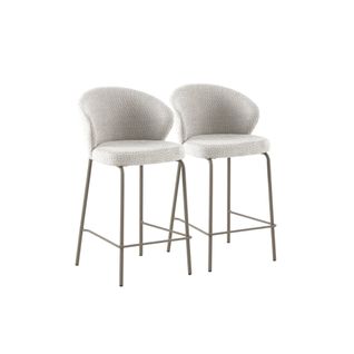 Lot De  2 Tabourets Tapissés En Chenille Blanc