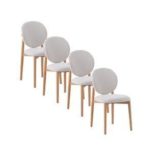 Lot De 4 Chaises En Bois De Chêne Naturel Tapissées En Blanc