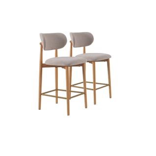 Lot De 2 Tabourets Avec Dossier En Chêne Naturel Tapissés En Beige