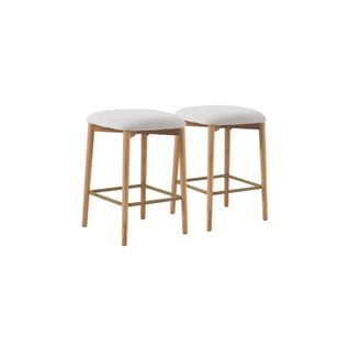 Lot De 2 Tabourets En Bois De Chêne Naturel Tapissés En Blanc