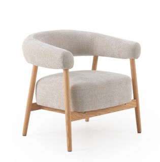 Fauteuil En Bois De Chêne Naturel Tapissé En Blanc