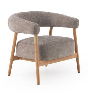 Fauteuil En Bois De Chêne Naturel Tapissé En Gris
