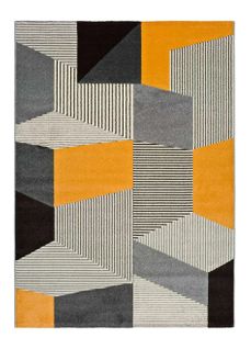 Tapis Géométrique Leo 12155 Gris/noir/moutarde 160x230 Cm
