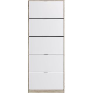 Meuble à Chaussures - 5 Portes - Chêne Et Blanc - 75x24x190 Cm - Leona