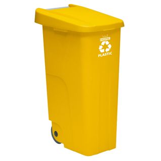 Conteneur  Recycle 110l, Fermé Avec Couvercle, Idéal Pour Le Recyclage Des Plastiques, Avec Roues