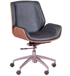 Chaise De Bureau En Noyer Et Recouverte De Cuir Italien - Nordic, Noir, H.88cm, L.60cm, P.60cm