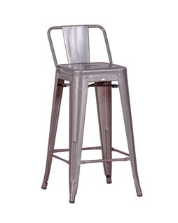 Tabouret Industriel En Métal à Dossier Bas  - Bistro, Métal-clair, H.88cm, L.41cm, P.39cm