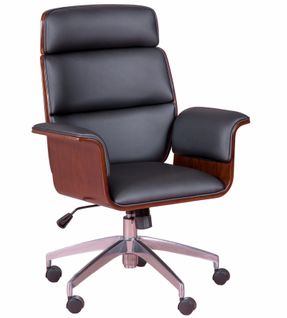 Chaise De Bureau En Noyer Et Recouverte De Simili Cuir - Nordic S, Noir, H.100cm, L.69cm, P.47cm